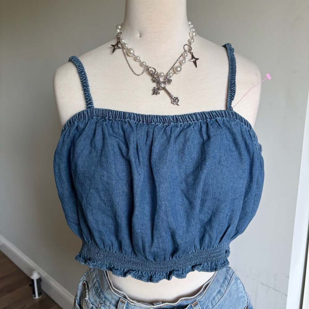 American Eagle Denim NWT Smocked Crop Top Size XL